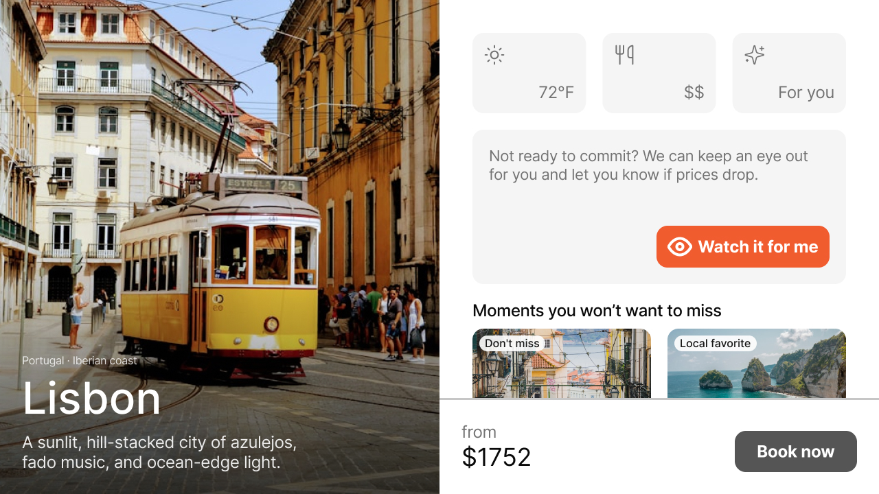 Travel discovery app prototype flow